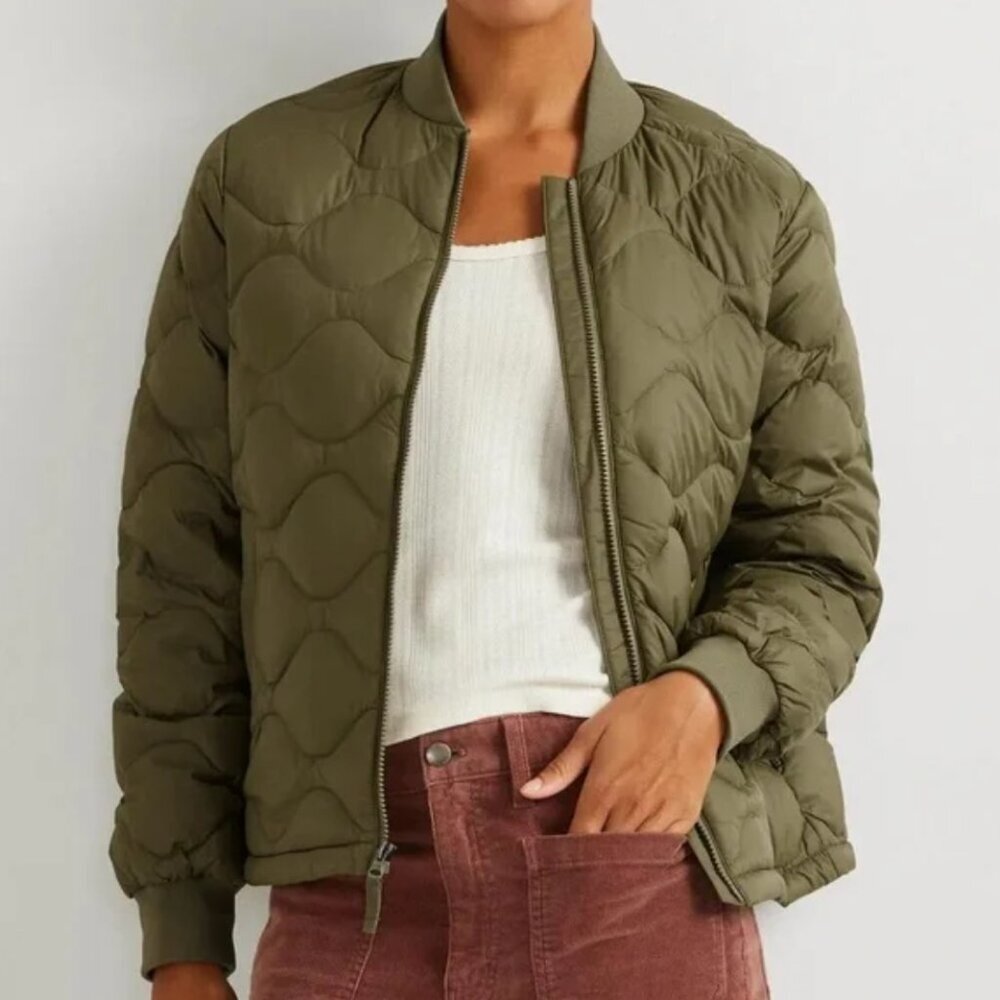 NWT Eddie Bauer Women's Shaw Down Feather Quilted Bomber Jacket Alder Green XL